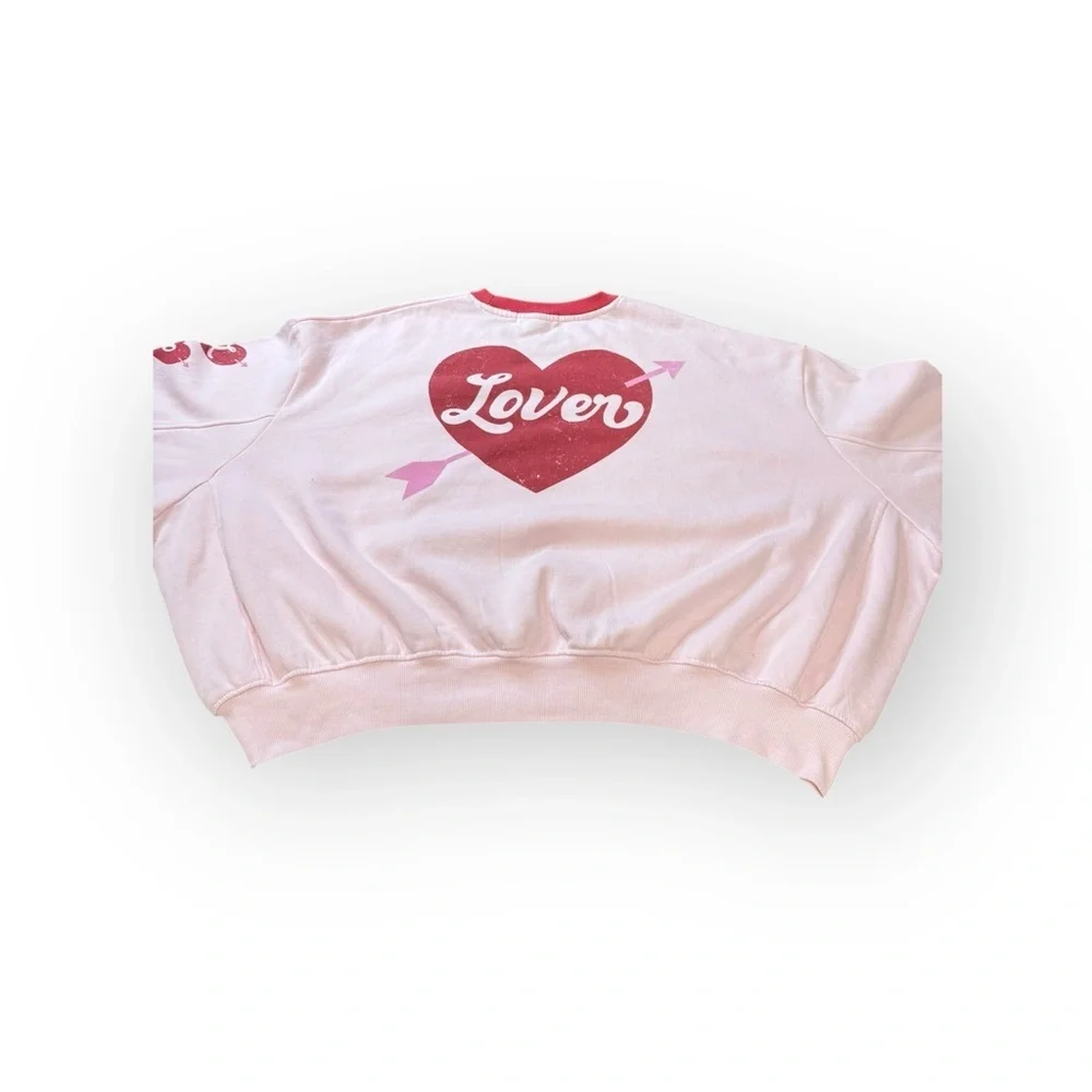 NWOT Vinyl Icons “Lover” Heart Valentine Graphic Cropped Sweatshirt Pink XL